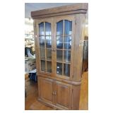 Vtg Wood Corner Cabinet with 2 Glass Doors