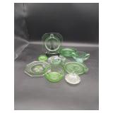 9 Misc Pcs of Green Glassware & Misc