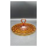 Large Amber Glass Serving Tray with Handle