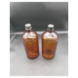 2 Vtg Amber Old Drug Store Pill Jugs
