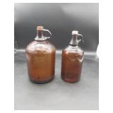 2 Vtg Amber Glass Jugs