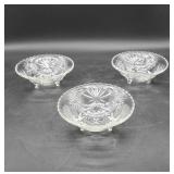 3 Clear Glass Star of David Footed Candy Dishes