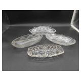 4 Pressed Glass Relish Trays