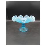 Vtg Fenton Blue Opalescent Hobnail Ruffled Edge