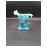 Vtg Fenton Blue Opalescent Hobnail Ruffled Edge