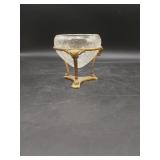 Brass Rams Head Holder with Crackle Glass Bowl