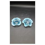 2 Vtg Fenton Blue Opalescent Hobnail Art Glass