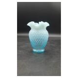 Vtg Fenton Blue Opalescent Hobnail Glass Vase