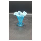 Vtg Blue Fenton Opalescent Hobnail Glass Vase