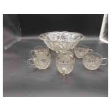 Pressed Glass Punch Bowl with 6 cups