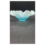 Vtg Fenton Blue Opalescent Hobnail Glass Bowl