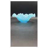 Vtg Blue Fenton Opalescent Hobnail Glass Large