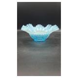 Vtg Blue Fenton Opalescent Hobnail Glass Bowl