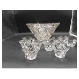 Early American Presscut Punch Bowl with 12