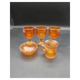 5 Misc Iridescent Amber Glass Items