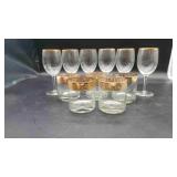 6 Gold Rimmed Wine Glasses & 5 Gold Rimmed