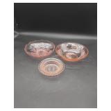 3 Pink Glass Bowls
