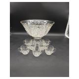 Vtg Jeanette Feather Glass Pattern Punch Bowl