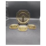 4 Amber Depression Glass Dishes