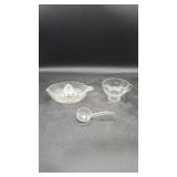 Vtg Clear Glass Funnel, Glass Sauce Ladel &