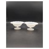2 Milk Glass Opalescent Compotes