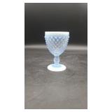 Vtg Blue Opalescent Hobnail Glass Goblet