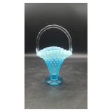 Vtg Fenton Blue Opalescent Hobnail Glass Footed