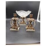 Vtg Pressed Glass Fruit Bowl w/ Metal/Marble Base
