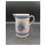 Vtg Blue/White Saltglazed Stoneware Pitcher