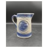 Vtg Saltglazed Stoneware Pitcher Blue/White