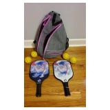 2 Pickle Ball Paddles & Balls in Case