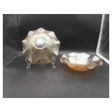 2 Vtg Jeanette Iris & Herringbone Iridescent Glass