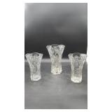 3 Clear Glass Star of David Vases