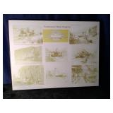 5 Large Framed Railroad and Train Historical Poste