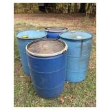 4 Blue 50 Gallon Barrels