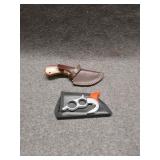 Damascus Gut Hook Skinning Knife/Leather Sheath & Damascus Gut Hook Skinning Knife/Leather Sheath &