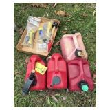 4 Plastic Gas Cans & Misc Spouts