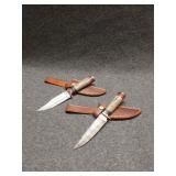 2 Small Bowie Knives with Leather Sheaths 2 Small Bowie Knives with Leather Sheaths