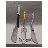 3 Bowie Knives in Sheathes 3 Bowie Knives in Sheathes