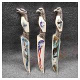 3 American Eagle Plastic Sheathed Knives 3 American Eagle Plastic Sheathed Knives