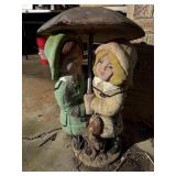 Concrete Yard Art Boy/Girl/Dog with Umbrella