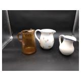 Vtg Amber Pitcher & 2 Ceramic Pitchers