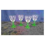 4 Vtg Green Sherry Glasses