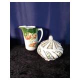 Vtg Italian Hand Painted Ribbed Ceramic Bowl w/Lid