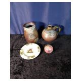 Stonewear Crock, Jug & Misc Folkart plate and egg