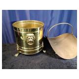Vtg. Brass Firewood Holder &Hammer Brass Planter