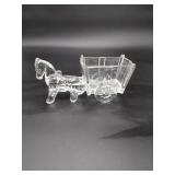 Vtg Glass Horse and Wagon Planter