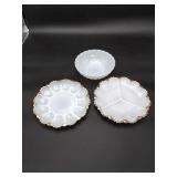 Milk Glass Egg Dish, Bowl & Divided Dish