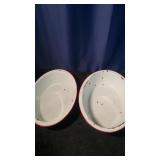2 Oval Red/White Enamel Wash Basins