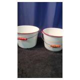 2 Red/White Enamel Bucket with Handles